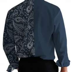 Sale OUKU Men's Shirt Long Sleeve Business Casual Formal Daily Summer Spring Fall V Neck Print Blue