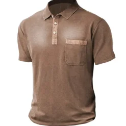 Sale OUKU Men's Shirt Polo Shirt Outdoor Casual Polo Collar Short Sleeve Streetwear Stylish Solid Color Plain Button Front Summer Regular Fit Blue Green Light Grey Coffee Shirt