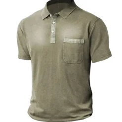 Sale OUKU Men's Shirt Polo Shirt Outdoor Casual Polo Collar Short Sleeve Streetwear Stylish Solid Color Plain Button Front Summer Regular Fit Blue Green Light Grey Coffee Shirt