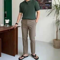 Hot OUKU Men's Shirt Polo Shirt Outdoor Business Polo Collar Classic Short Sleeve Streetwear Stylish Plain Modern Style Summer Slim Fit Deep Green Matt black Brown Shirt