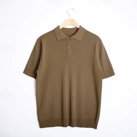 Hot OUKU Men's Shirt Polo Shirt Outdoor Business Polo Collar Classic Short Sleeve Streetwear Stylish Plain Modern Style Summer Slim Fit Deep Green Matt black Brown Shirt