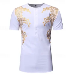 Best OUKU Men's Shirt Popover Shirt Casual Shirt Tuxedo Shirts Bronzing Date Casual Daily Black White Short Sleeve Crew Neck Summer Clothing Apparel