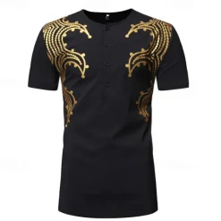 Best OUKU Men's Shirt Popover Shirt Casual Shirt Tuxedo Shirts Bronzing Date Casual Daily Black White Short Sleeve Crew Neck Summer Clothing Apparel