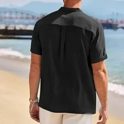 Outlet OUKU Men's Shirt Popover Shirt Summer Shirt Casual Shirt Beach Shirt Black White Navy Blue khaki Light Grey Short Sleeve Plain Band Collar Vacation Hawaiian Clothing Apparel Polyester Fashion Casual
