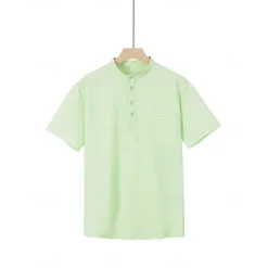 OUKU Men's Shirt Popover Shirt Summer Shirt Casual Shirt Button Up Shirt Black White Blue Green khaki Short Sleeve Classic Solid / Plain Color Band Collar Henley Vacation Hawaiian Buckle Clothing Apparel
