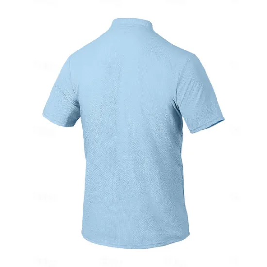 OUKU Men's Shirt Popover Shirt Summer Shirt Casual Shirt Button Up Shirt Black White Blue Green khaki Short Sleeve Classic Solid / Plain Color Band Collar Henley Vacation Hawaiian Buckle Clothing Apparel