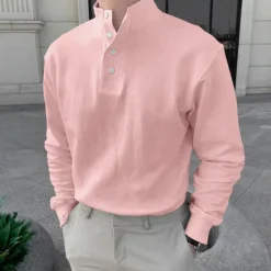 Best OUKU Men's Shirt Popover Shirt Summer Shirt Casual Shirt Black Pink Light Grey Gray Long Sleeve Solid Color Standing Collar Street Daily Clothing Apparel Fashion Casual Comfortable