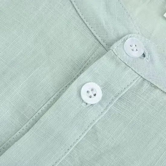 OUKU Men's Shirt Popover Shirt Summer Shirt Casual Shirt Beach Shirt Black White Light Green Light Blue Long Sleeve Plain Band Collar Vacation Hawaiian Button-Down Clothing Apparel Cotton Cotton Blend