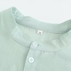 OUKU Men's Shirt Popover Shirt Summer Shirt Casual Shirt Beach Shirt Black White Light Green Light Blue Long Sleeve Plain Band Collar Vacation Hawaiian Button-Down Clothing Apparel Cotton Cotton Blend
