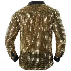 Discount OUKU Men's Shirt Prom Shirt Disco Shirt Silver Black Gold Long Sleeve Sequin Collar Performance Party Evening Wear Sequins Clothing Apparel Fashion Casual