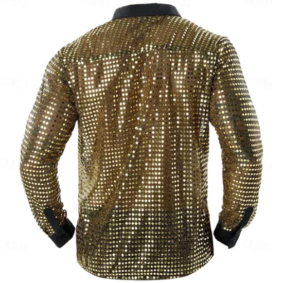 Discount OUKU Men's Shirt Prom Shirt Disco Shirt Silver Black Gold Long Sleeve Sequin Collar Performance Party Evening Wear Sequins Clothing Apparel Fashion Casual