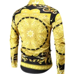 Hot OUKU Men's Shirt Prom Shirt Geometric Holiday Beach Yellow Orange Gold Long Sleeve Classic Collar Spring & Fall Clothing Apparel Print