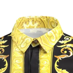 Hot OUKU Men's Shirt Prom Shirt Geometric Holiday Beach Yellow Orange Gold Long Sleeve Classic Collar Spring & Fall Clothing Apparel Print