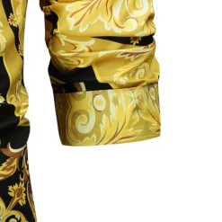 Hot OUKU Men's Shirt Prom Shirt Geometric Holiday Beach Yellow Orange Gold Long Sleeve Classic Collar Spring & Fall Clothing Apparel Print