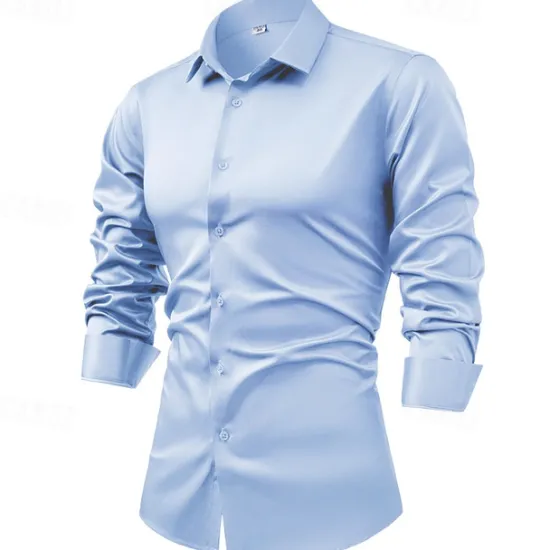 Outlet OUKU Men's Shirt Satin Shirt Casual Shirt Button Up Shirt Plain Wedding Vacation Black Red Royal Blue Green Long Sleeve Collar Fall Spring & Summer Clothing Apparel