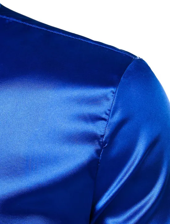 Online OUKU Men's Shirt Satin Shirt Casual Shirt Button Up Shirt Plain Wedding Vacation Black White Wine Blue Long Sleeve Lapel Spring & Summer Clothing Apparel