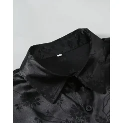 Discount OUKU Men's Shirt Satin Shirt Casual Shirt Button Up Shirt Floral Wedding Vacation Red Green Beige Long Sleeve Collar Winter Spring & Summer Clothing Apparel