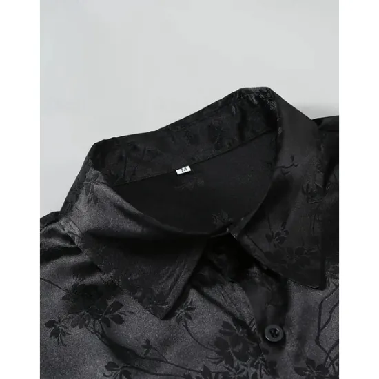 Discount OUKU Men's Shirt Satin Shirt Casual Shirt Button Up Shirt Floral Wedding Vacation Red Green Beige Long Sleeve Collar Winter Spring & Summer Clothing Apparel