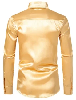 Hot OUKU Men's Shirt Satin Shirt Casual Shirt Button Up Shirt Black Yellow Blue Red Light Grey Long Sleeve Plain Lapel Vacation Daily Clothing Apparel Fashion Casual Comfortable
