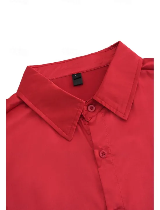 Hot OUKU Men's Shirt Satin Shirt Casual Shirt Button Up Shirt Black Yellow Blue Red Light Grey Long Sleeve Plain Lapel Vacation Daily Clothing Apparel Fashion Casual Comfortable