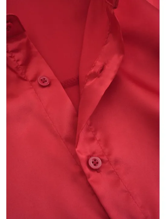 Hot OUKU Men's Shirt Satin Shirt Casual Shirt Button Up Shirt Black Yellow Blue Red Light Grey Long Sleeve Plain Lapel Vacation Daily Clothing Apparel Fashion Casual Comfortable