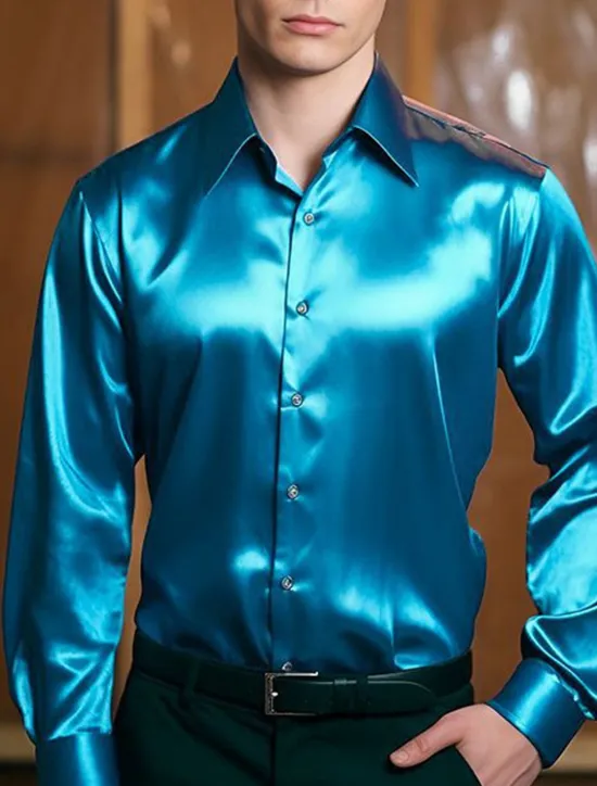 Hot OUKU Men's Shirt Satin Shirt Casual Shirt Button Up Shirt Black Yellow Blue Red Light Grey Long Sleeve Plain Lapel Vacation Daily Clothing Apparel Fashion Casual Comfortable