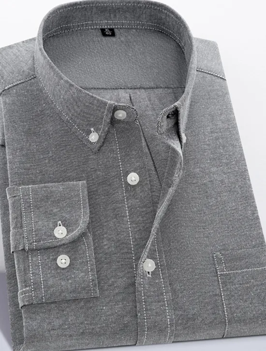 Online OUKU Men's Shirt Shirt Jacket Plain Outdoor Daily Wear Light Blue Black White Pink Long Sleeve Lapel Fall / Winter Clothing Apparel Front Pocket