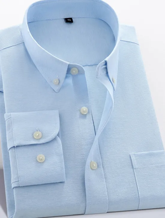 Online OUKU Men's Shirt Shirt Jacket Plain Outdoor Daily Wear Light Blue Black White Pink Long Sleeve Lapel Fall / Winter Clothing Apparel Front Pocket