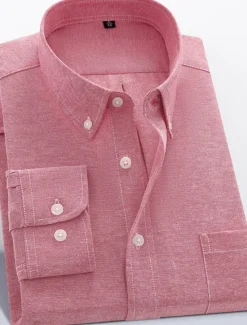 Online OUKU Men's Shirt Shirt Jacket Plain Outdoor Daily Wear Light Blue Black White Pink Long Sleeve Lapel Fall / Winter Clothing Apparel Front Pocket