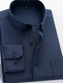 Online OUKU Men's Shirt Shirt Jacket Plain Outdoor Daily Wear Light Blue Black White Pink Long Sleeve Lapel Fall / Winter Clothing Apparel Front Pocket