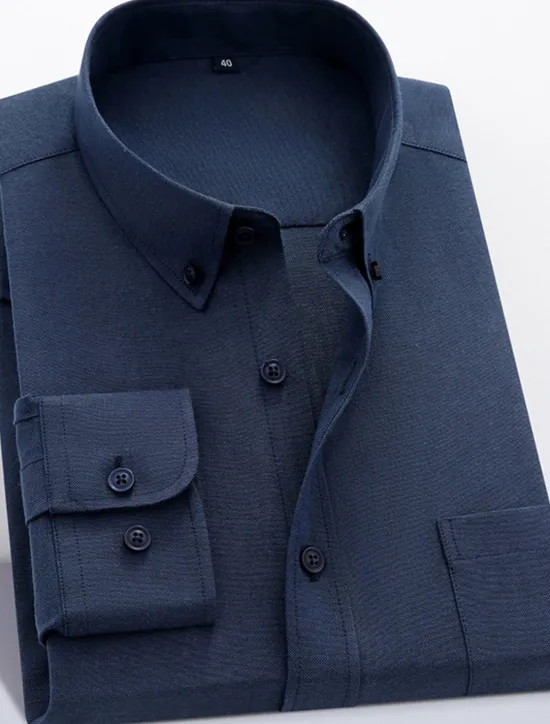 Online OUKU Men's Shirt Shirt Jacket Plain Outdoor Daily Wear Light Blue Black White Pink Long Sleeve Lapel Fall / Winter Clothing Apparel Front Pocket