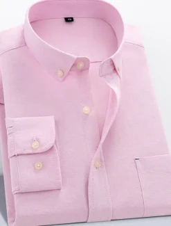 Online OUKU Men's Shirt Shirt Jacket Plain Outdoor Daily Wear Light Blue Black White Pink Long Sleeve Lapel Fall / Winter Clothing Apparel Front Pocket