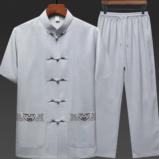 Outlet OUKU Men's Shirt Shirt Set Summer Shirt Casual Shirt Beach Shirt Button Up Shirt White Navy Blue Green Light Grey Dark Gray Short Sleeve Plain Stand Collar Vacation Hawaiian 2 Piece Clothing Apparel