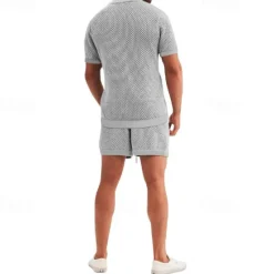New OUKU Men's Shirt Shirt Set Summer Shirt Casual Shirt Beach Shirt Button Up Shirt Black White Royal Blue Light Grey Light Blue Short Sleeve Plain Lapel Vacation Hawaiian Mesh Clothing Apparel Polyester