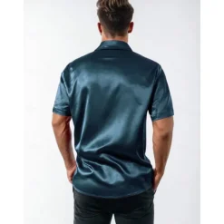 New OUKU Men's Shirt Silk Like Satin Shirt Summer Shirt Beach Wear Casual Shirt Plain Vacation Daily White Blue Green Short Sleeve Lapel Summer Clothing Apparel