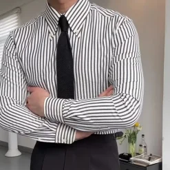 Online OUKU Men's Shirt Spearpoint Collar Shirt Dress Shirt Button Up Shirt Stripe Wedding Party Navy Blue Brown Green Long Sleeve Lapel Spring & Fall Clothing Apparel