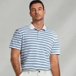 Hot OUKU Men's Shirt Striped Horizontal Stripes Casual Cable Knit Polo Short Sleeve Outdoor Causal Casual Summer Print Turndown Blue Micro-elastic 48% cotton, 48% polyester, 4% spandex Black