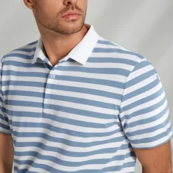 Hot OUKU Men's Shirt Striped Horizontal Stripes Casual Cable Knit Polo Short Sleeve Outdoor Causal Casual Summer Print Turndown Blue Micro-elastic 48% cotton, 48% polyester, 4% spandex Black