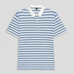Hot OUKU Men's Shirt Striped Horizontal Stripes Casual Cable Knit Polo Short Sleeve Outdoor Causal Casual Summer Print Turndown Blue Micro-elastic 48% cotton, 48% polyester, 4% spandex Black