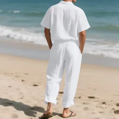 Best OUKU Men's Shirt Suits Shirt and Pant Sets 2 Pieces Outfits Short Sleeve Lapel Summer Plain Fashion Casual 2 Piece Vacation Daily Wear Going out Black White Khaki Top Tee for Men