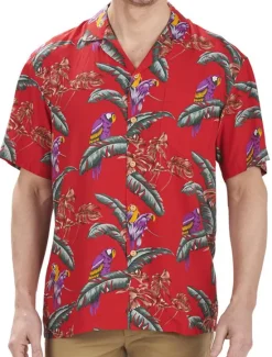 OUKU Men's Shirt Summer Hawaiian Shirt Button Up Shirt Casual Shirt Camp Collar Shirt Graphic Prints Flower / Floral Turndown Black Red Street Holiday Short Sleeve Button Print Clothing Apparel Tropical