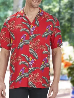 OUKU Men's Shirt Summer Hawaiian Shirt Button Up Shirt Casual Shirt Camp Collar Shirt Graphic Prints Flower / Floral Turndown Black Red Street Holiday Short Sleeve Button Print Clothing Apparel Tropical