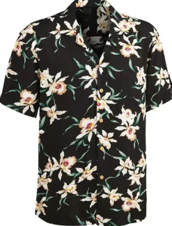 OUKU Men's Shirt Summer Hawaiian Shirt Button Up Shirt Casual Shirt Camp Collar Shirt Graphic Prints Flower / Floral Turndown Black Red Street Holiday Short Sleeve Button Print Clothing Apparel Tropical