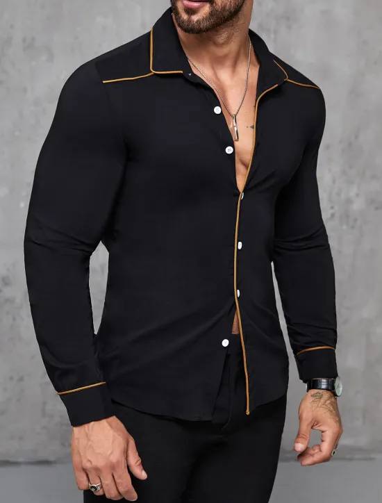 Hot OUKU Men's Shirt Summer Shirt Button Up Shirt Casual Shirt Black Wine Dark Blue Coffee Long Sleeve Plain Lapel Daily Vacation Clothing Apparel Fashion Casual Comfortable