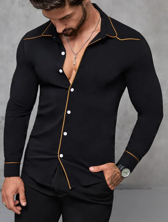 Hot OUKU Men's Shirt Summer Shirt Button Up Shirt Casual Shirt Black Wine Dark Blue Coffee Long Sleeve Plain Lapel Daily Vacation Clothing Apparel Fashion Casual Comfortable
