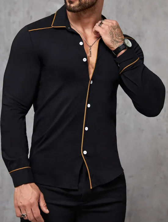 Hot OUKU Men's Shirt Summer Shirt Button Up Shirt Casual Shirt Black Wine Dark Blue Coffee Long Sleeve Plain Lapel Daily Vacation Clothing Apparel Fashion Casual Comfortable