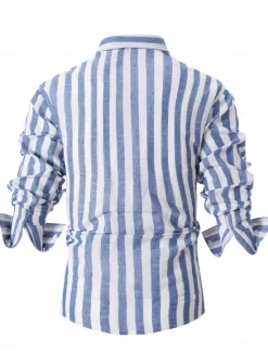 OUKU Men's Shirt Summer Shirt Beach Wear Button Up Shirt Light Pink Black Pink Sky Blue Dark Grey Long Sleeve Striped Collar Vacation Curise Clothing Apparel Fashion Leisure Hawaiian