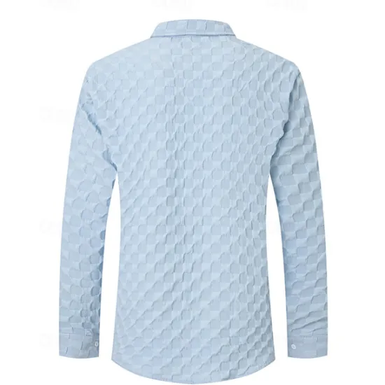 Online OUKU Men's Shirt Summer Shirt Button Up Shirt Casual Shirt Beach Shirt Black White Light Green Sky Blue Dark Green Long Sleeve Plain Lapel Hawaiian Holiday Jacquard Clothing Apparel Fashion Casual