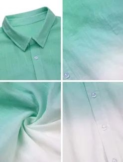 Online OUKU Men's Shirt Summer Shirt Beach Wear Casual Shirt Button Up Shirt Untucked Shirts Pink Navy Blue Blue Orange Green Short Sleeve Gradient Lapel Vacation Casual Clothing Apparel Fashion Comfortable