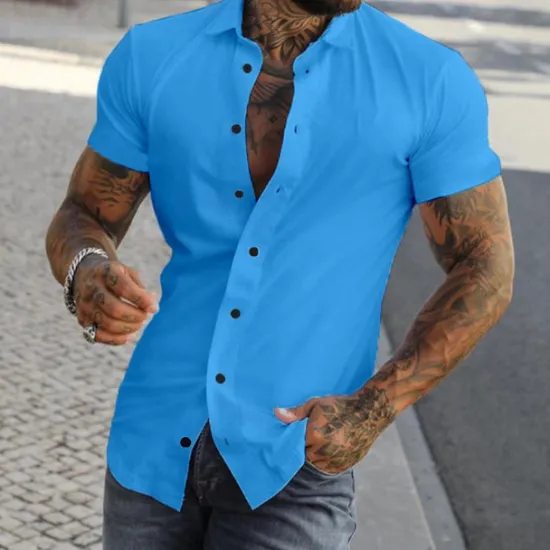 Discount OUKU Men's Shirt Summer Shirt Button Up Shirt grey blue Black White Yellow Pink Short Sleeve Letter Turndown Street Casual Button-Down Clothing Apparel Fashion Casual Comfortable